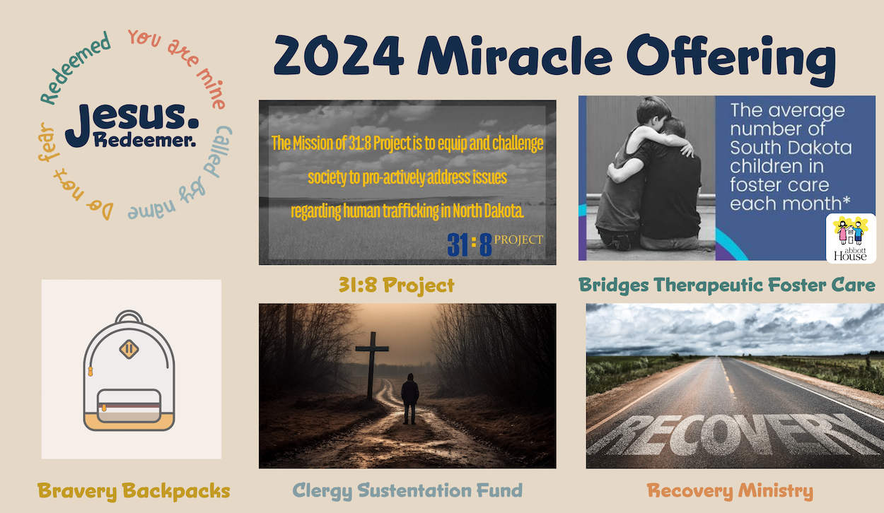 Miracle Offering images of people, scripture, road, and cross