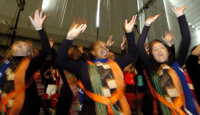 The Cantemos Youth Choir of the North Georgia Annual Conference leads worship at the 2004 United Methodist General Conference in Pittsburgh, Pennsylvania.