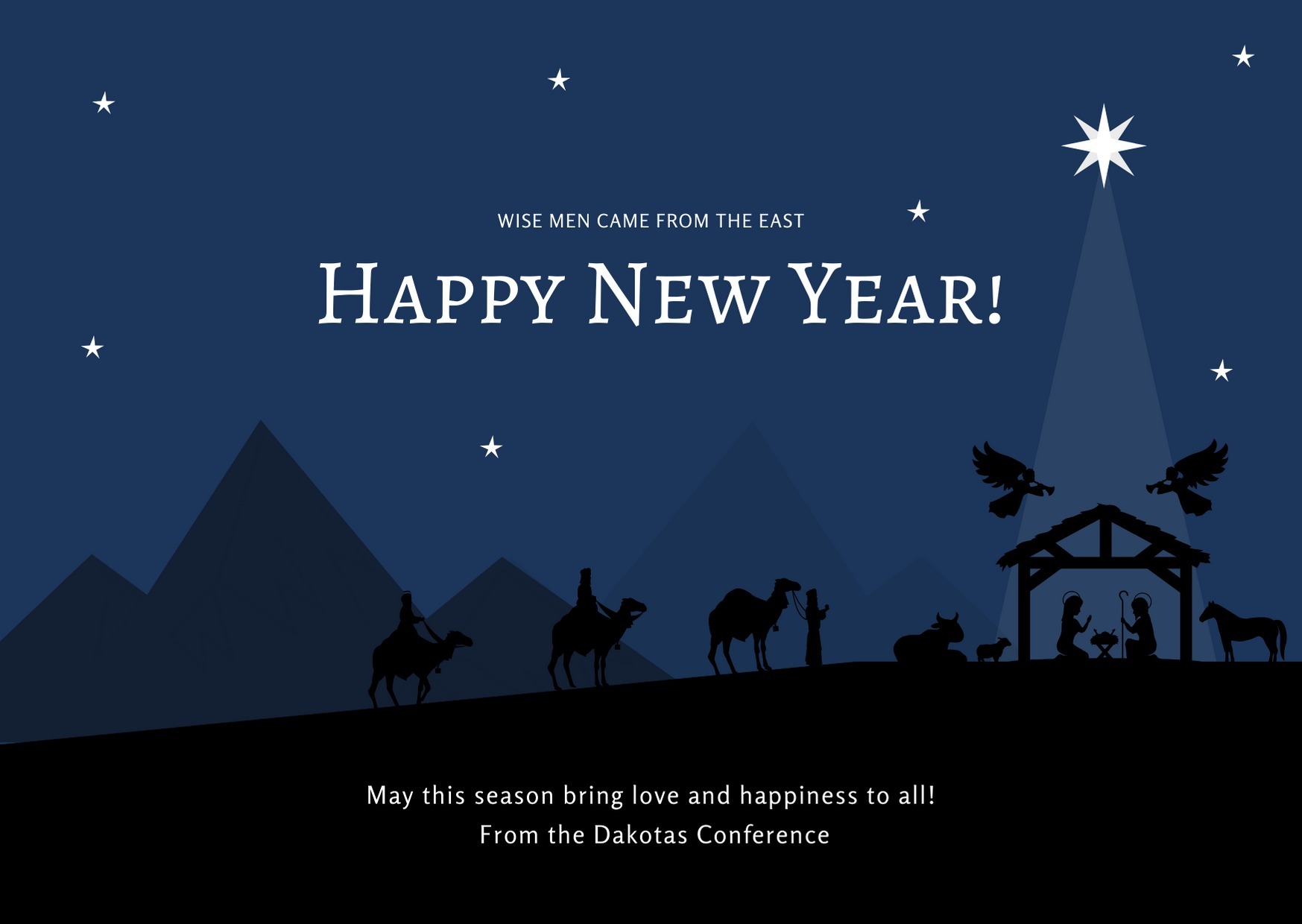Dark Blue Nativity Scene Silhouette Traditional Christmas Card