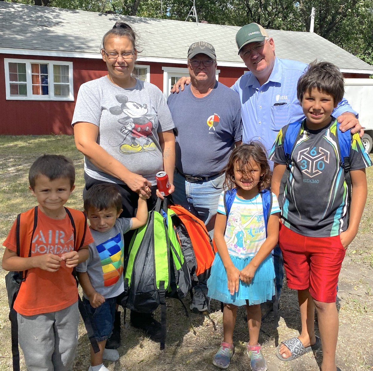 Family with backpacks