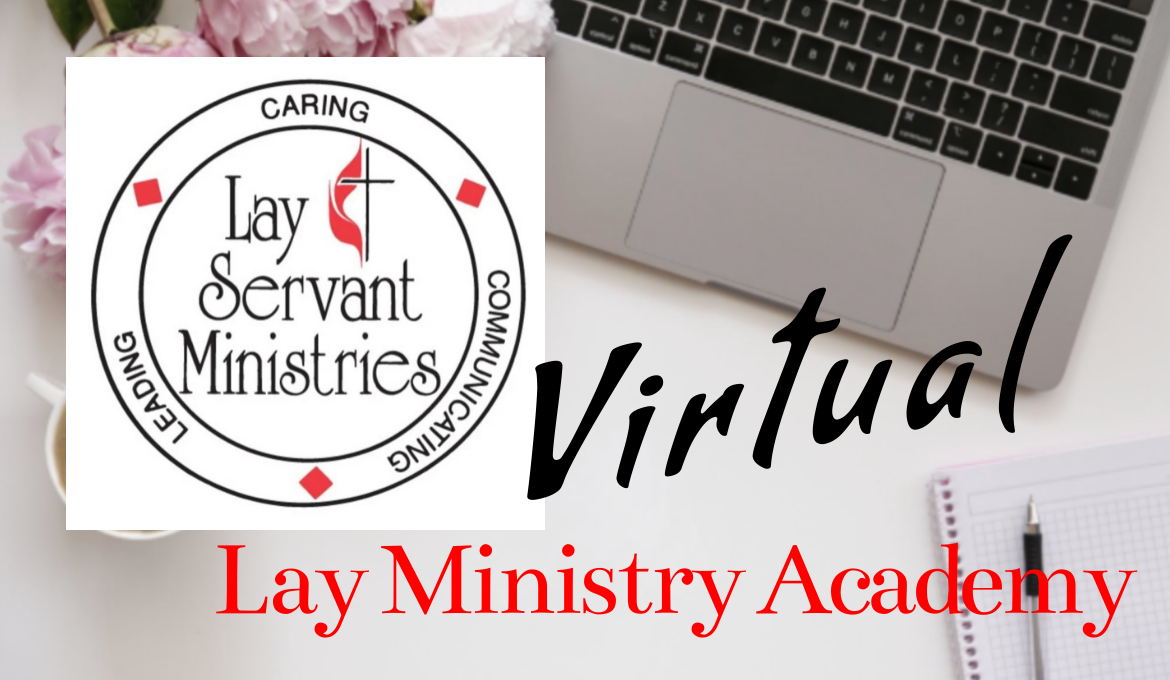 Virtual Lay Academy over laptop keyboard