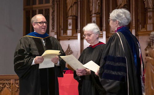 Jacobsen and two professors in black robes