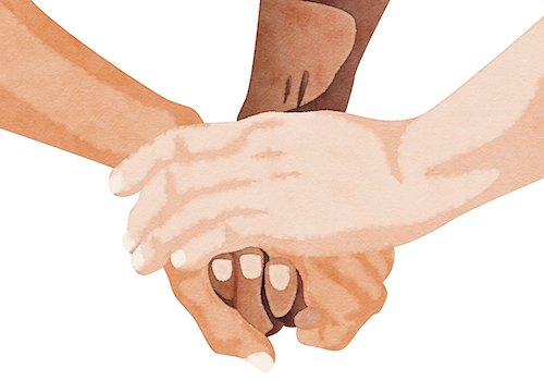 Hands interlocking together