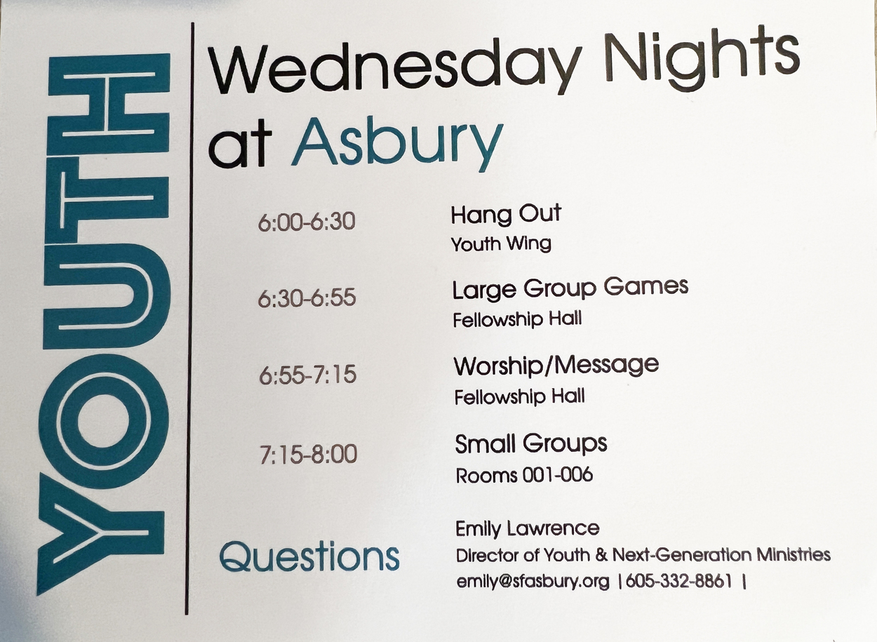 Schedule of Wednesday night activities