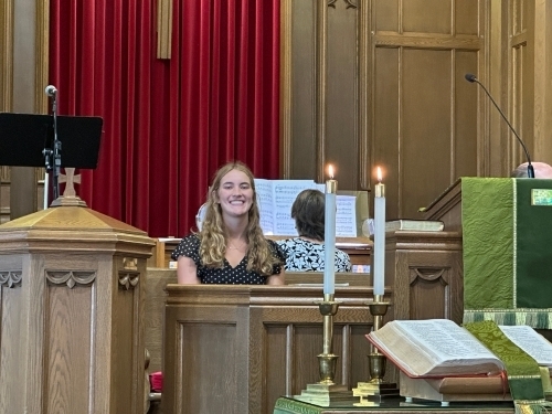 woman on church chancel