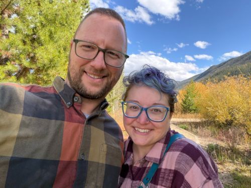 Selfie of man and woman outdoors
