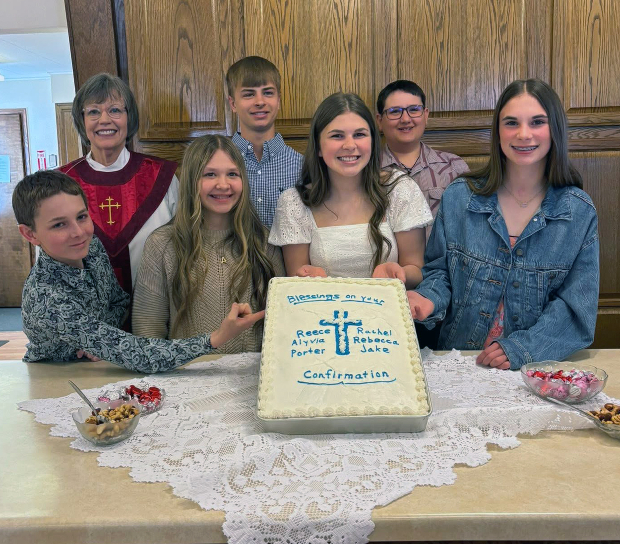Confirmation students with cake