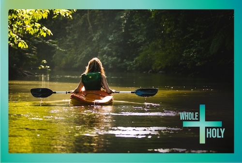 Graphic with woman in kayak