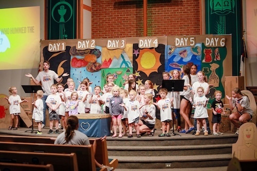 Large group of children in church