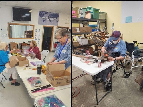 Two photos of volunteers serving